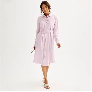Women's Croft & Barrow® Tie-Front Shirtdress Pink Striped Button-Up Belted Dress